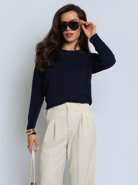Sweter z Kaszmirem i Wełną Granatowy CLASSY KNIT ohhoney