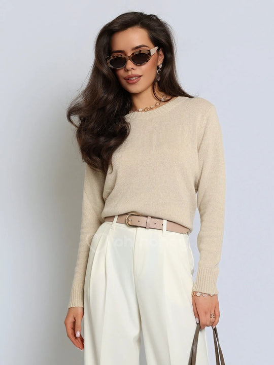 Sweter z Kaszmirem i Wełną Beżowy CLASSY KNIT ohhoney