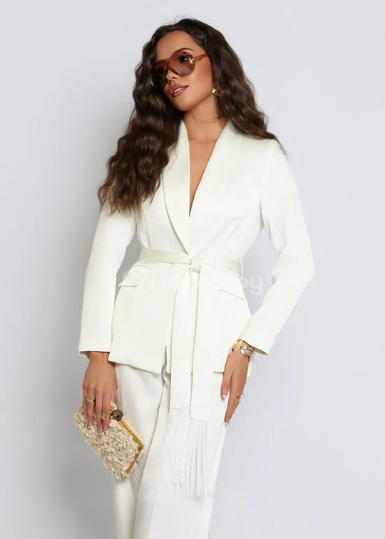Marynarka Satynowa Elegancka z Paskiem Ecru ESSENCE ohhoney