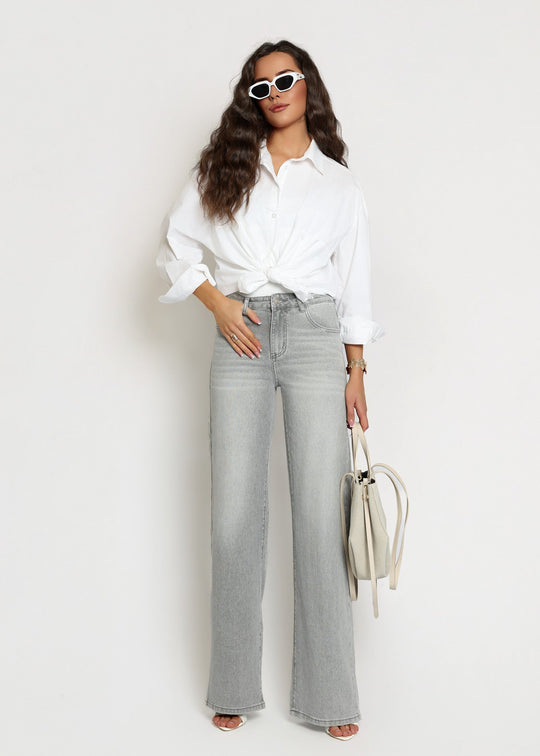 Spodnie Jeansowe Wide Leg Szare MASON