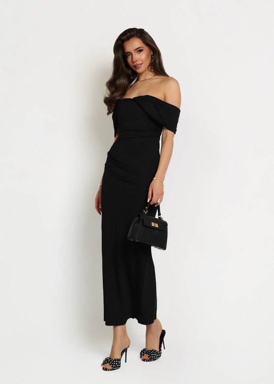 Sukienka Maxi Elegancka z Wiskozą Czarna JANE