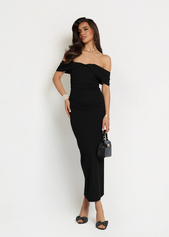 Sukienka Maxi Elegancka z Wiskozą Czarna JANE