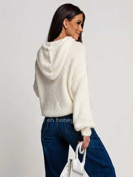 Sweter z Kapturem z Kid Moherem Ecru LUNARE ohhoney