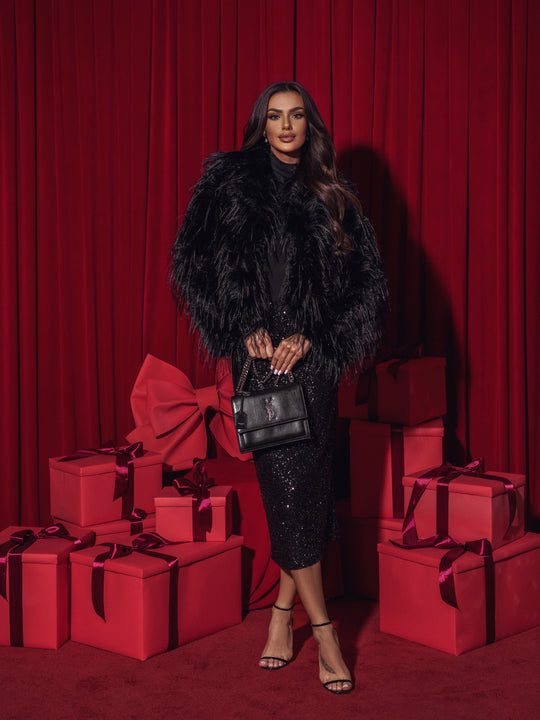 Flitrová midi sukně Černá GLITZ & GLAM