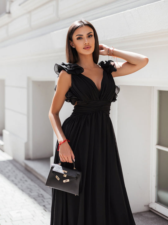 Sukienka Maxi z Odkrytymi Plecami Czarna AMY