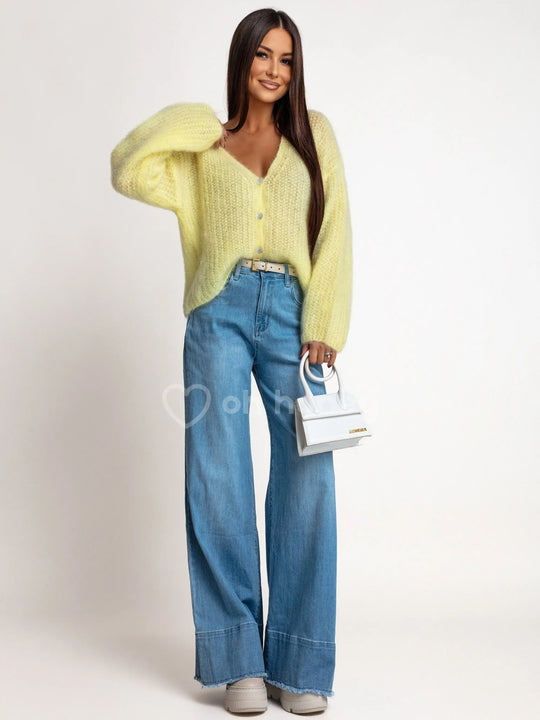 Sweter Kardigan 80% Kid Moher Żółty PUFF ohhoney