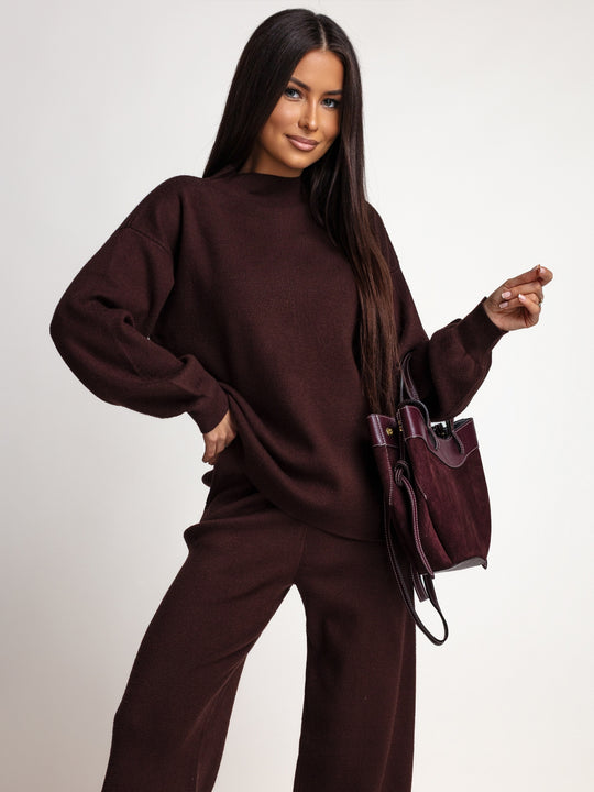 OH HONEY SOFT MOMENT – Komplet dzianinowy z wełną i TENCEL · czekoladowy