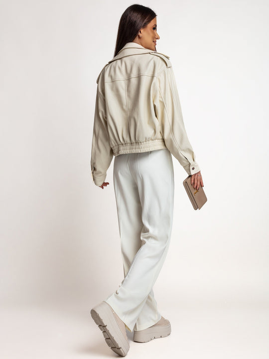 TRIM – Spodnie eleganckie z wysokim stanem · ecru