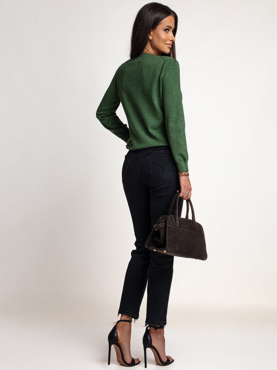 Sweter OH HONEY DELICATE ze 100% kaszmiru w kolorze zielonym – widok z tyłu, klasyczny fason i długie rękawy.