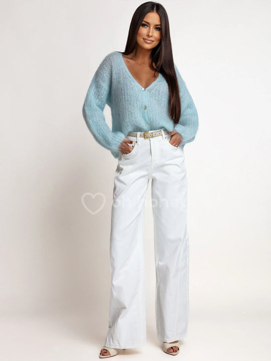 Sweter Kardigan 80% Kid Moher Błękitny PUFF ohhoney