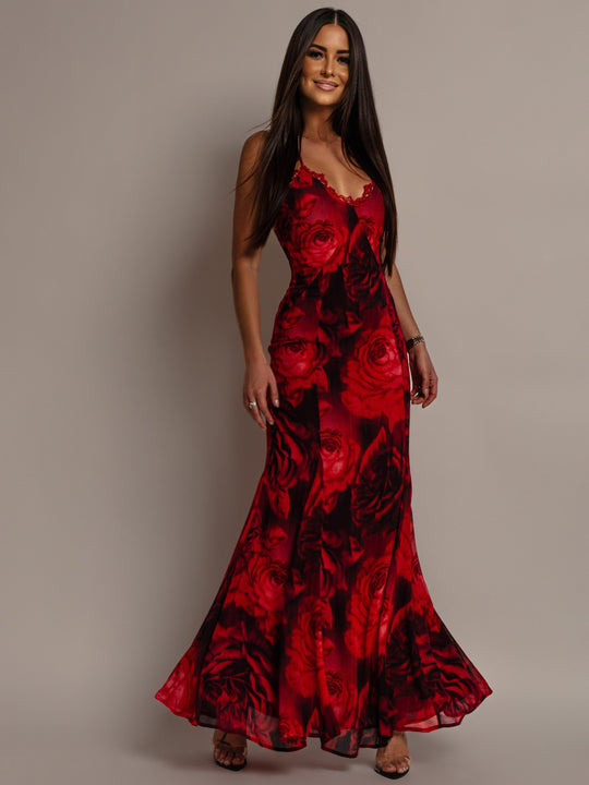 Sukienka Maxi w Róże Czerwona BELLA ROMANCE