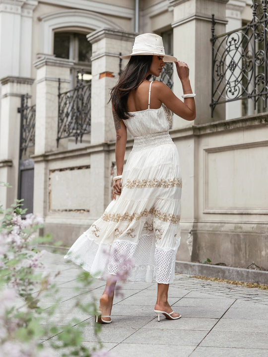 Sukienka Maxi z Wiskozy Ecru SUN MUSE ohhoney