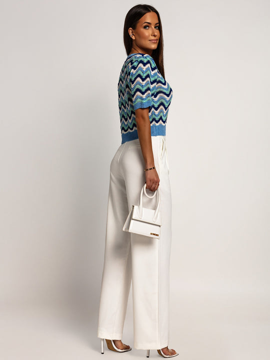 Elegant High Waisted Trousers White ASTORIA