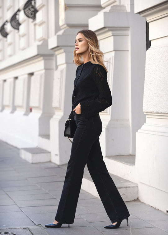 Black IMPRESJA sweater with openwork sleeves