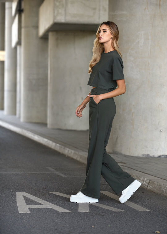 Spodnie dresowe bawełniane Khaki MADDIE