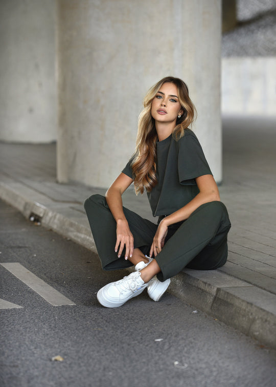 Spodnie dresowe bawełniane Khaki MADDIE