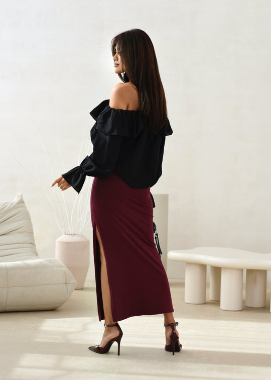 Black RACHEL blouse with rose choker