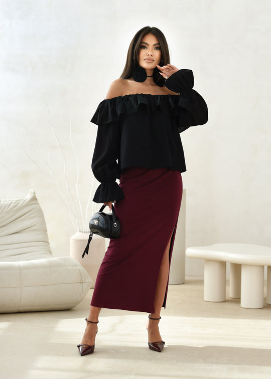 Black RACHEL blouse with rose choker