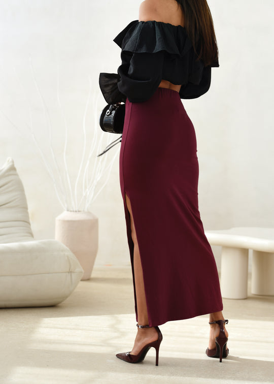 Burgundy SHADES Maxi Skirt with Slit