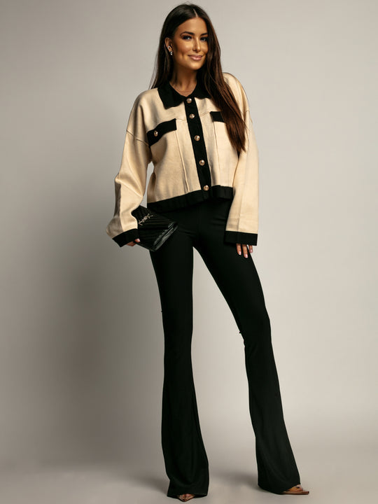 Beige Viscose Cardigan with Buttons DIANA