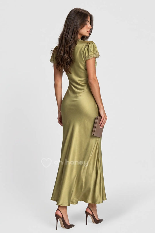 Sukienka Satynowa z Koronką Oliwkowa MILOU ohhoney