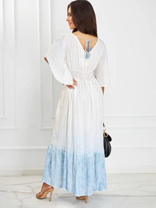 Sukienka Maxi Boho Biało-Błękitna DEVI