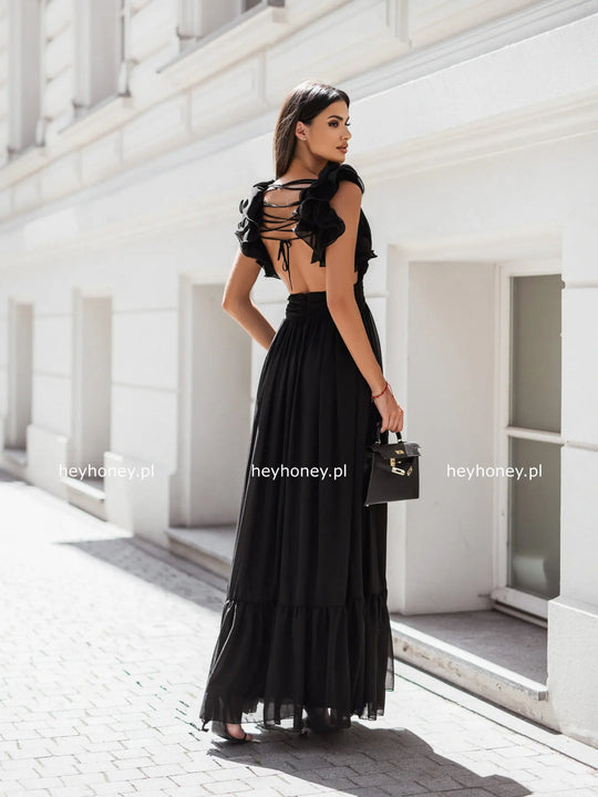 Sukienka Maxi z Odkrytymi Plecami Czarna AMY