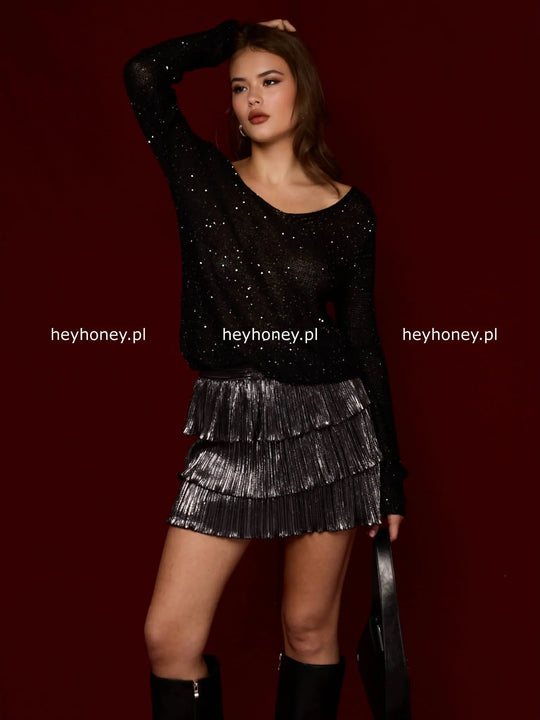Sweter z wiskozą ozdobiony cyrkonami Czarny FREYA