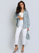 Koszula Jeansowa z Haftem Niebieska CHERRY