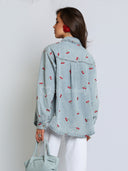 Koszula Jeansowa z Haftem Niebieska CHERRY