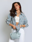 Koszula Jeansowa z Haftem Niebieska CHERRY