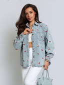 Koszula Jeansowa z Haftem Niebieska CHERRY