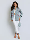 Koszula Jeansowa z Haftem Niebieska CHERRY