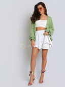 Sweter Kardigan z Wełną i Kid Moherem Pistacjowy LITTLE BELL