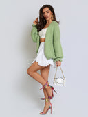 Sweter Kardigan z Wełną i Kid Moherem Pistacjowy LITTLE BELL