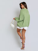 Sweter Kardigan z Wełną i Kid Moherem Pistacjowy LITTLE BELL