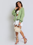 Sweter Kardigan z Wełną i Kid Moherem Pistacjowy LITTLE BELL