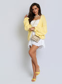 Sweter Kardigan z Wełną i Kid Moherem Żółty LITTLE BELL