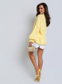 Sweter Kardigan z Wełną i Kid Moherem Żółty LITTLE BELL