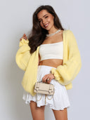 Sweter Kardigan z Wełną i Kid Moherem Żółty LITTLE BELL