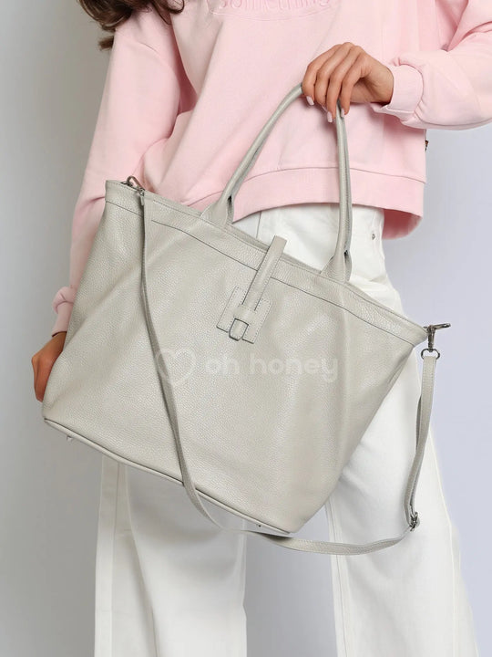 Torebka Shopper Skóra Naturalna Duża Perłowy Szary JULIET ohhoney