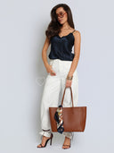 Torebka Shopper Skóra Naturalna Duża Ciemny Karmel LAUREN