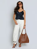 Torebka Shopper Skóra Naturalna Duża Ciemny Karmel JULIET