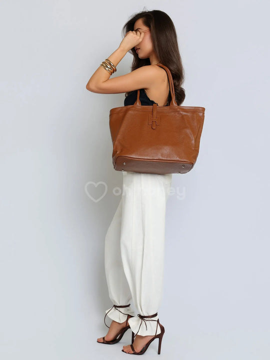 Torebka Shopper Skóra Naturalna Duża Ciemny Karmel JULIET ohhoney