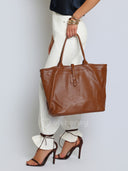 Torebka Shopper Skóra Naturalna Duża Ciemny Karmel JULIET