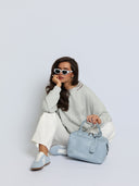 Torebka na Ramię Skóra Naturalna Błękitna CAMILA