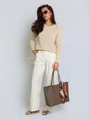 Torebka Shopper Skóra Naturalna Duża Ciemny Taupe LAUREN