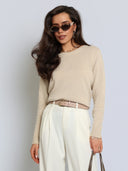 Sweter z Kaszmirem i Wełną Beżowy CLASSY KNIT