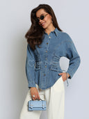 Koszula Jeansowa Gorsetowa Niebieska MEGI