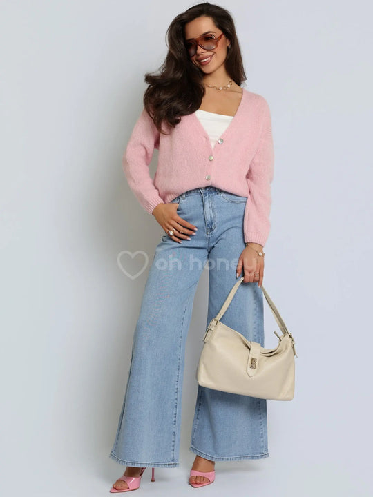 Sweter Kardigan z Baby Alpaką Różowy LEO ohhoney